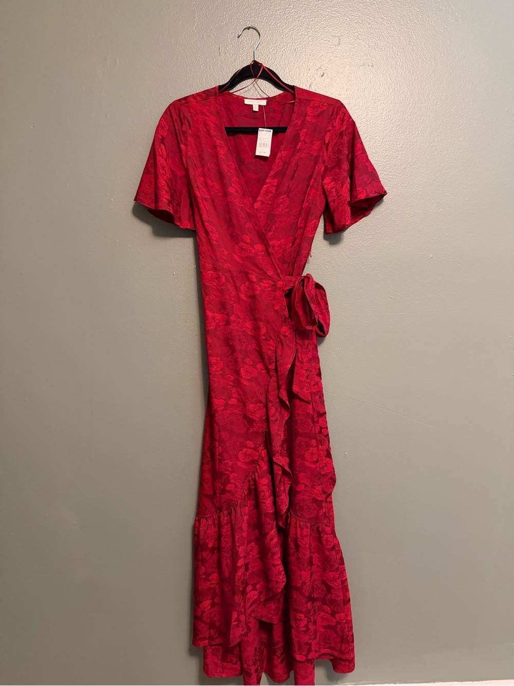 Flying Tomato Red Floral Wrap Maxi Dress with Tie